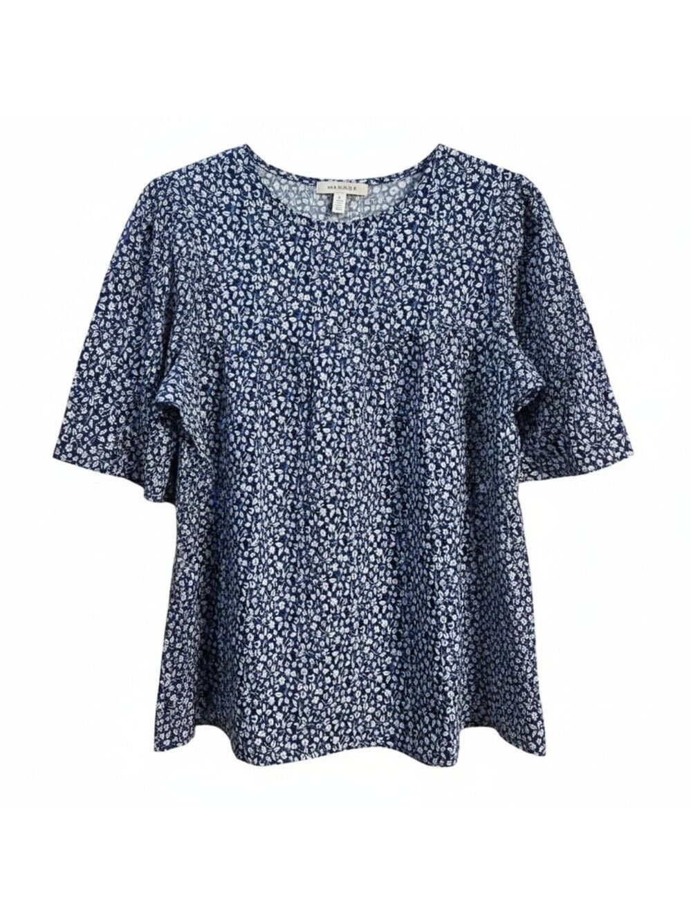 NWOT | Royal Blue & White Floral Flutter Sleeve Top | Modern Romantic | S